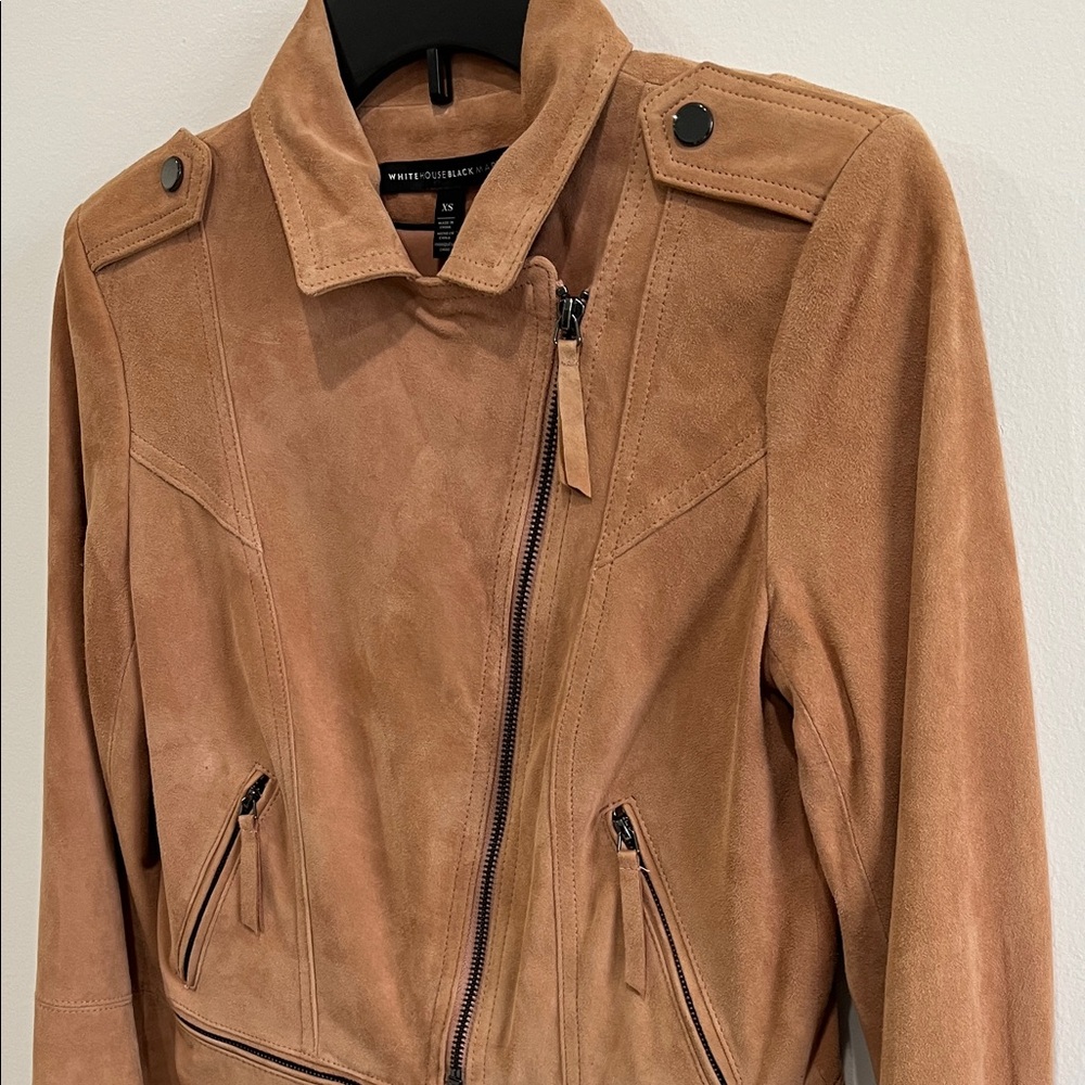 Genuine Leather White House Black Market Camel Suede Moto Jacket, Size XS - Picture 3 of 16